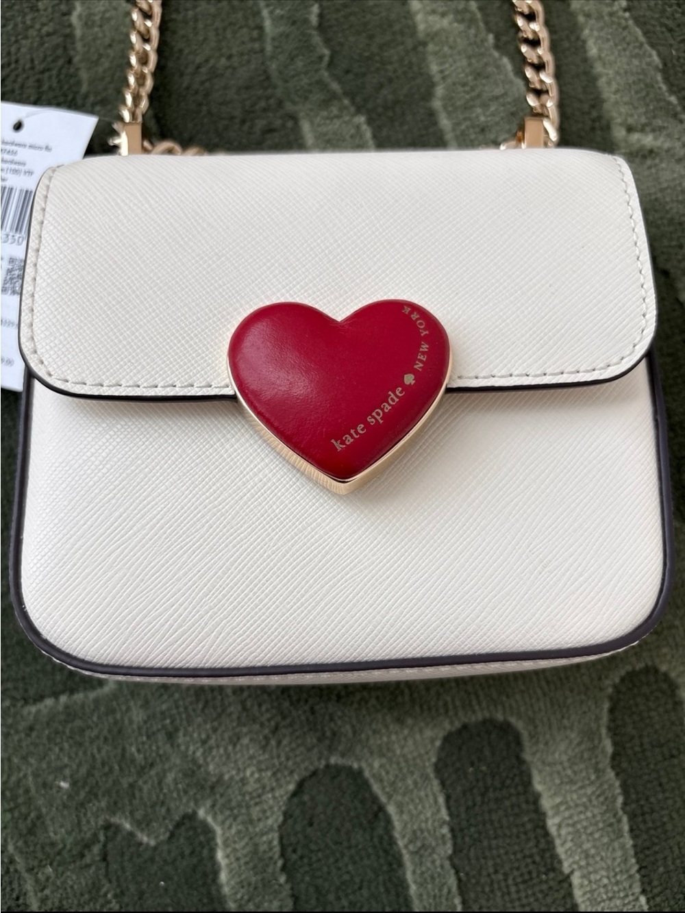 kate spade Cream Shoulder Bag with Red Heart Clasp